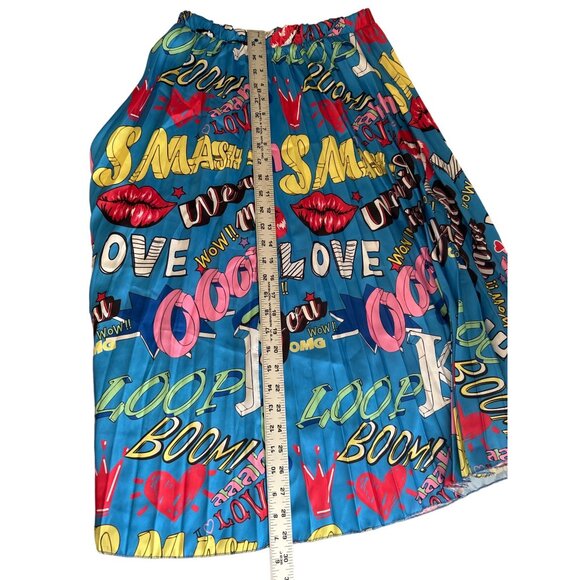 Colorful Graphic Print Women’s Pleated Skirt Elastic Waist Made In Italy - Picture 5 of 5